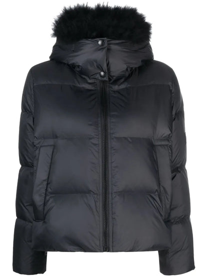 Detachable-Hood Zipped Puffer Jacket