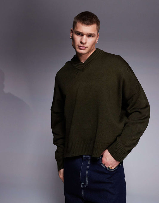 Super Oversized Boxy Fit Knitted V Neck Jumper