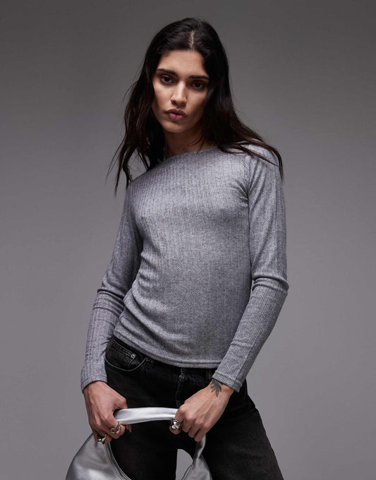 Mixed Ribbed Long Sleeve Top
