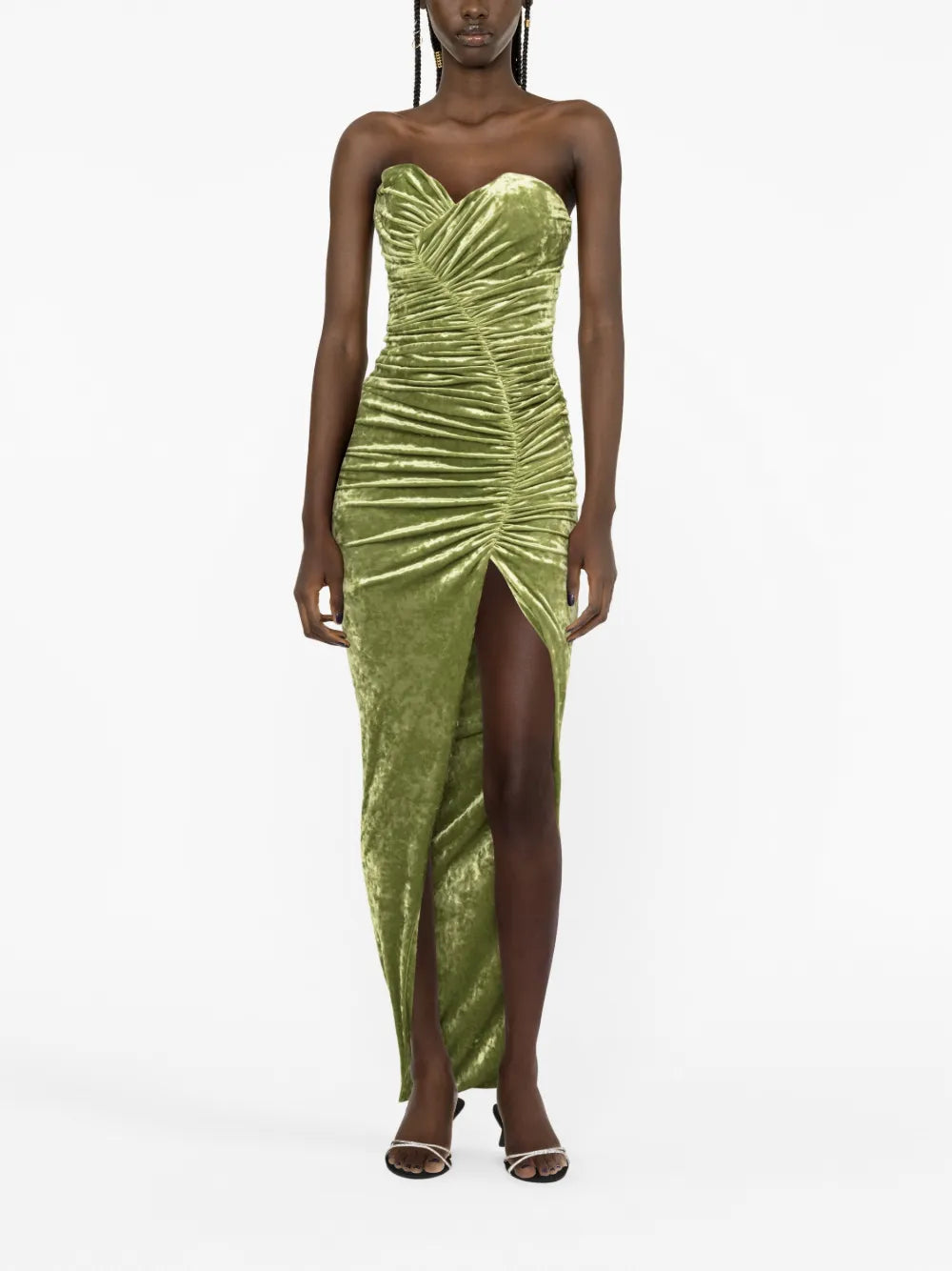 Velvet Gathered Strapless Dress