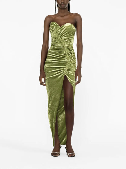 Velvet Gathered Strapless Dress