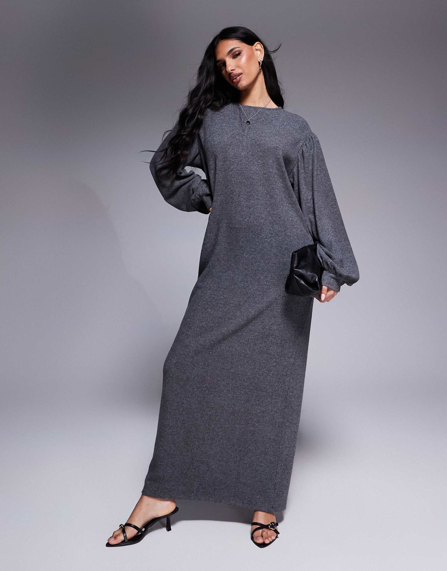 Maxi Slouchy Super Soft Dress With Extreme Blouson Sleeve