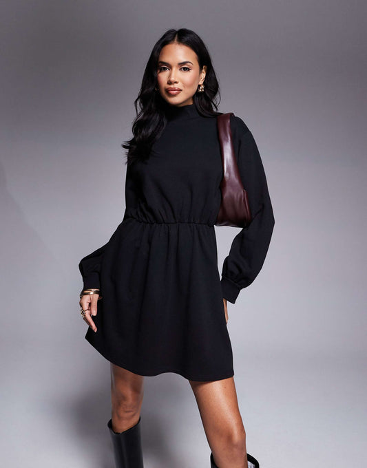 High Neck Elasticated Waist Mini Sweatdress