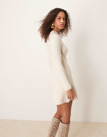 Knitted Mini Dress With Rib Detail