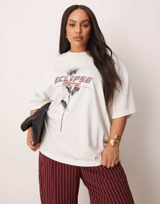 Curve Oversized T-Shirt With Rose Graphic