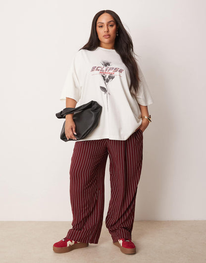 Curve Oversized T-Shirt With Rose Graphic