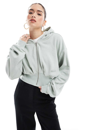 Zip Through Hoodie With Ruched Waist Detail