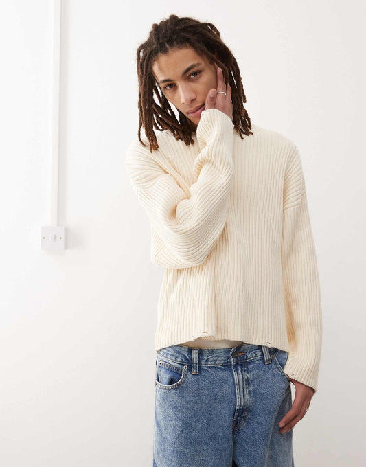 Arthur Chunky Rib Jumper With Distressed Hem Detail