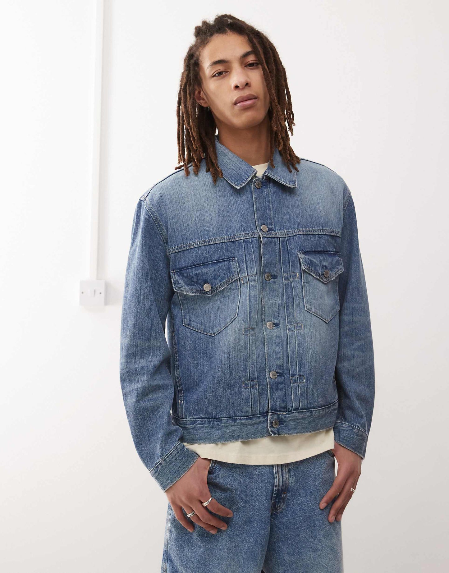 Oversized Denim Jacket With Front Pleat Detail