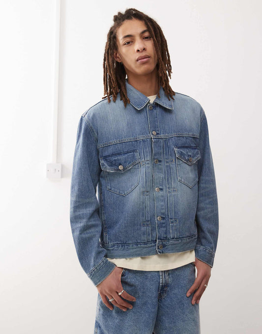 Oversized Denim Jacket With Front Pleat Detail