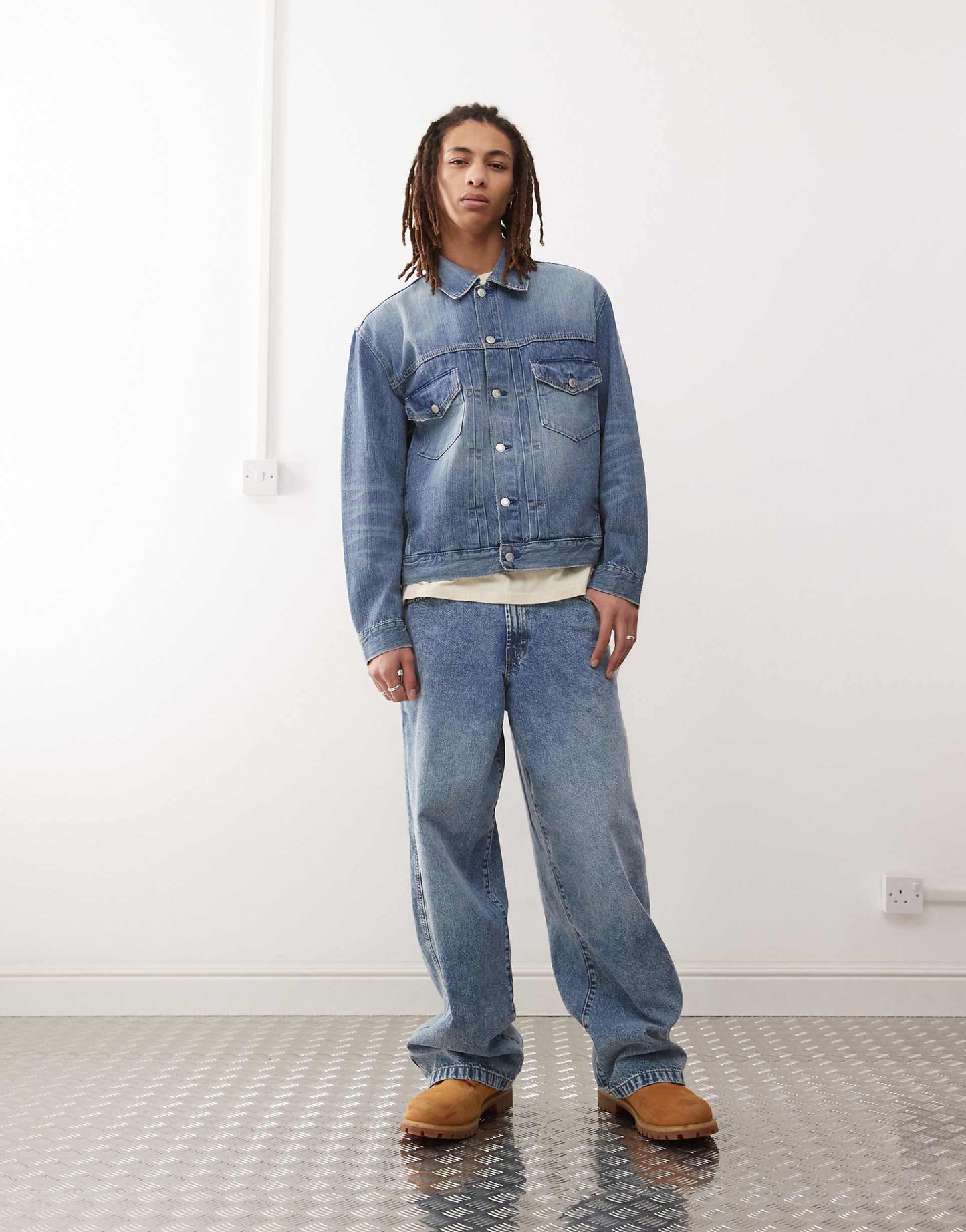 Oversized Denim Jacket With Front Pleat Detail