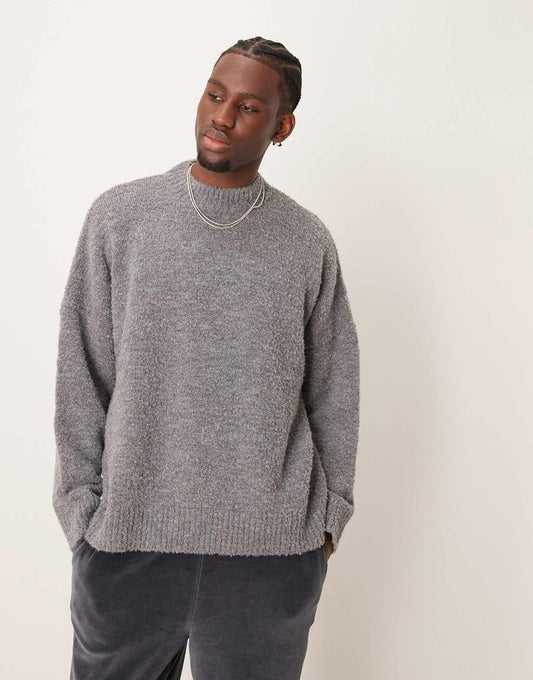 Super Oversized Boxy Fit Textured Knitted Crew Neck Jumper