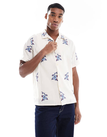 Short Sleeve Shirt With Floral Embroidery