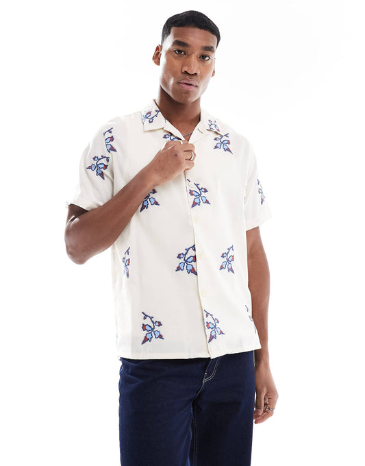 Short Sleeve Shirt With Floral Embroidery