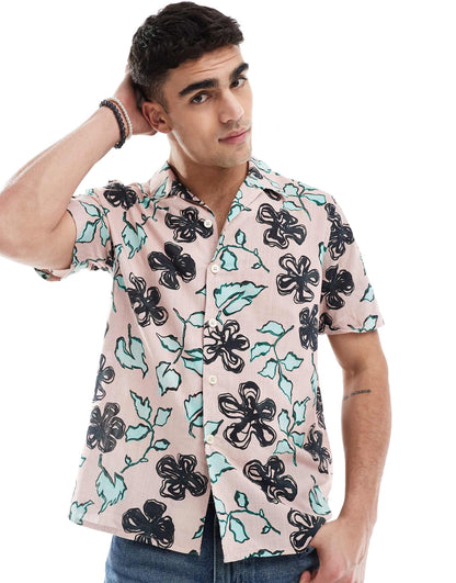 Short Sleeve Casual Shirt With Floral Print