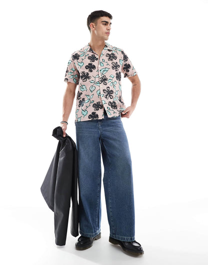 Short Sleeve Casual Shirt With Floral Print