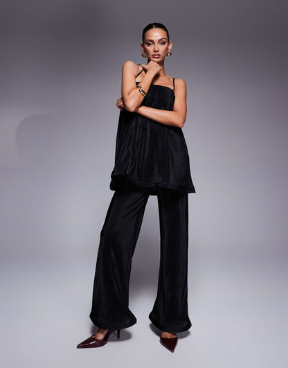 Plisse Wide Leg Jumpsuit With Ruffle Trim Detail