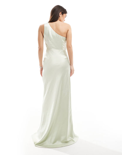 Bridesmaid Asymmetric Cowl Satin Maxi Dress