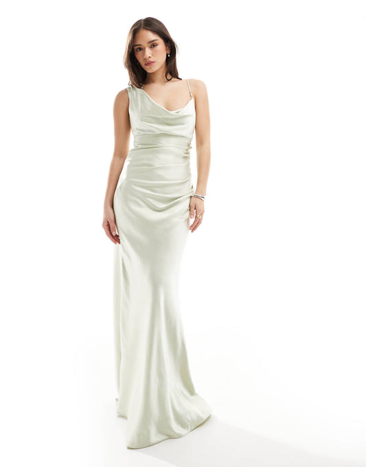 Bridesmaid One Shoulder Satin Maxi Dress