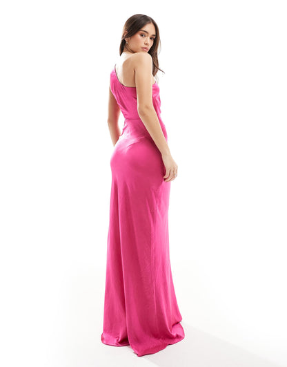 Bridesmaid One Shoulder Satin Maxi Dress