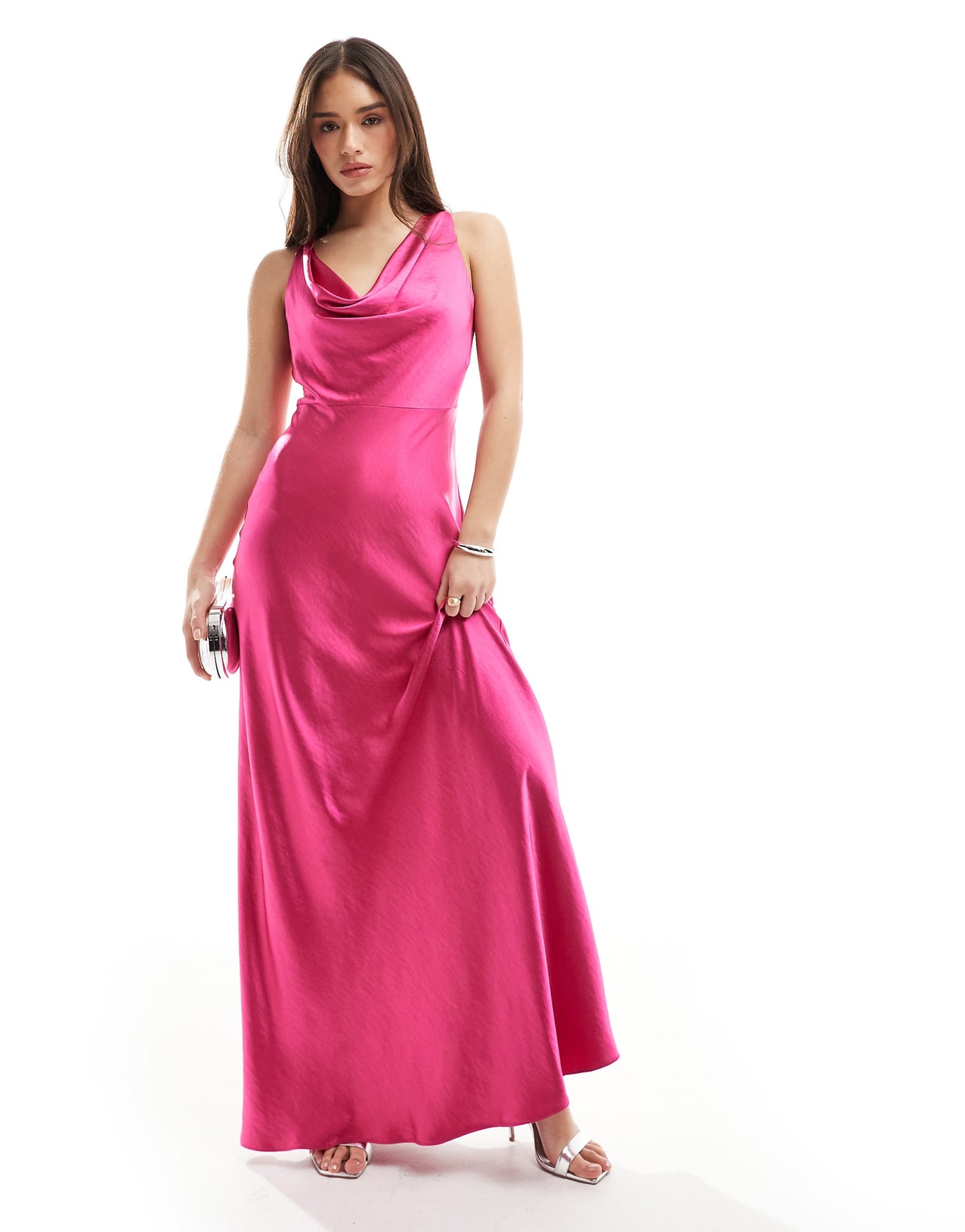 Bridesmaid Cowl Front Satin Maxi Dress