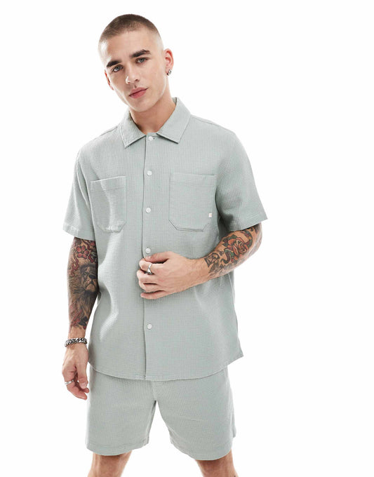 Judson Co-Ord Textured Waffle Short Sleeve Shirt