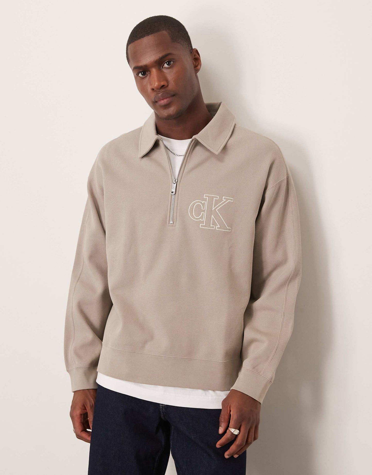 Jeans Collared Knit 1/4 Zip Logo