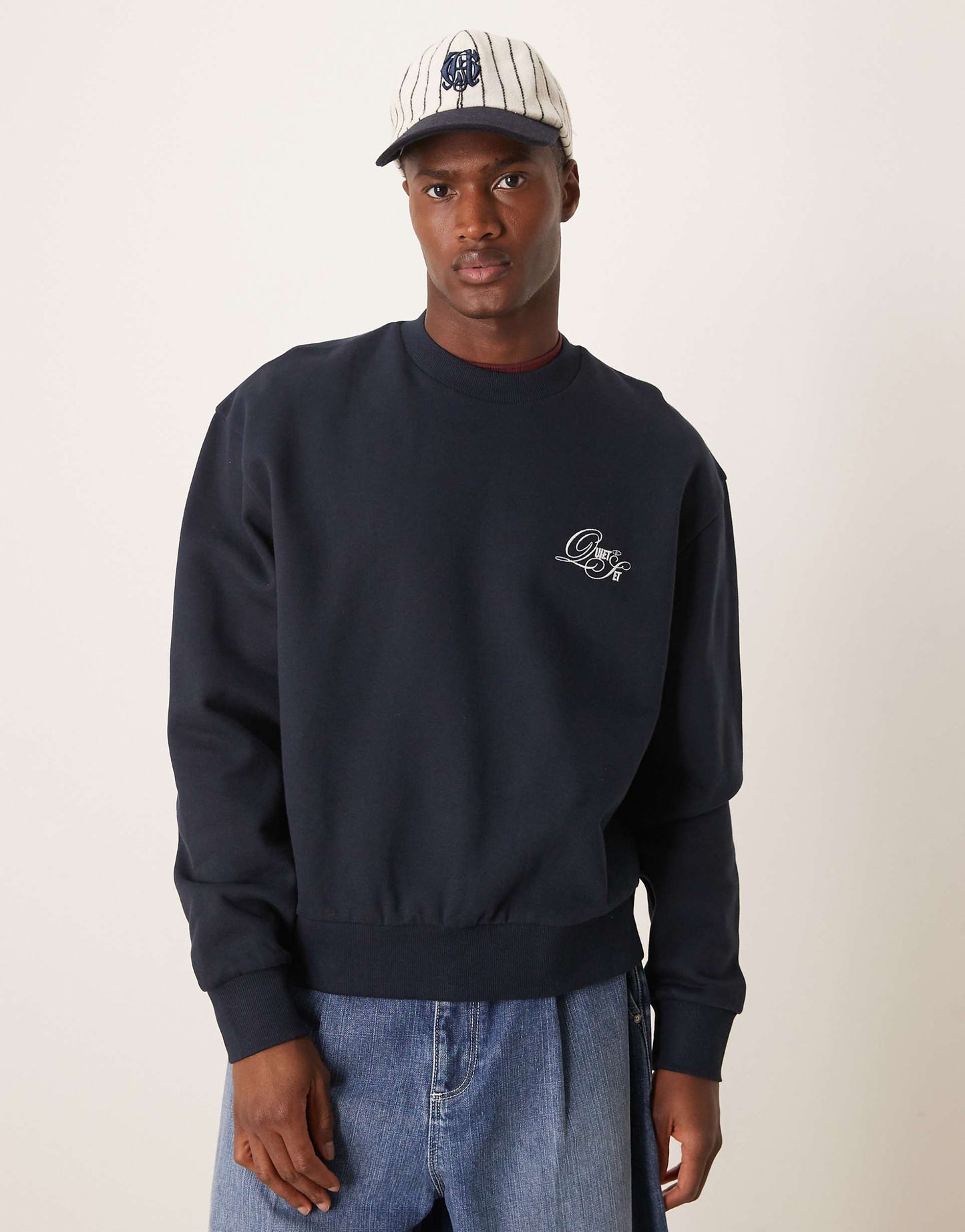 Boxy Oversized Sweatshirt With Chest Embroidery