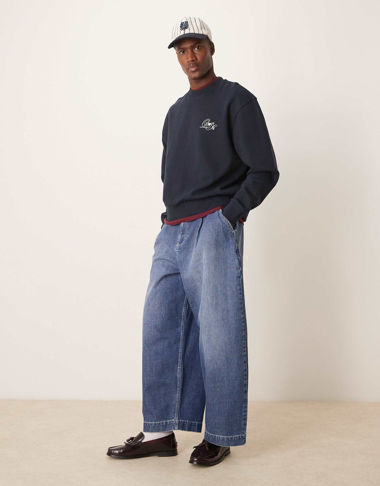 Boxy Oversized Sweatshirt With Chest Embroidery