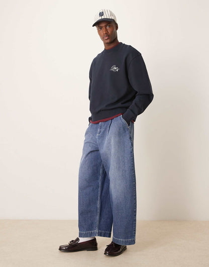 Boxy Oversized Sweatshirt With Chest Embroidery