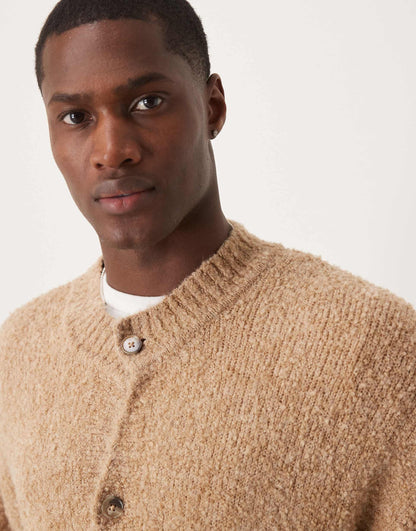 Relaxed Boxy Fit Textured Knitted Crew Neck Cardigan