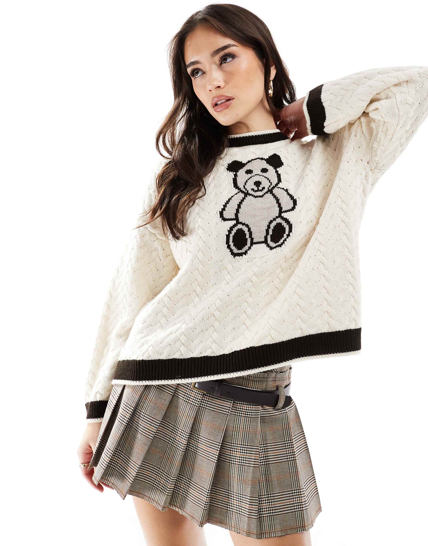 Oversized Cable Knit Jacquard Teddy Bear Jumper
