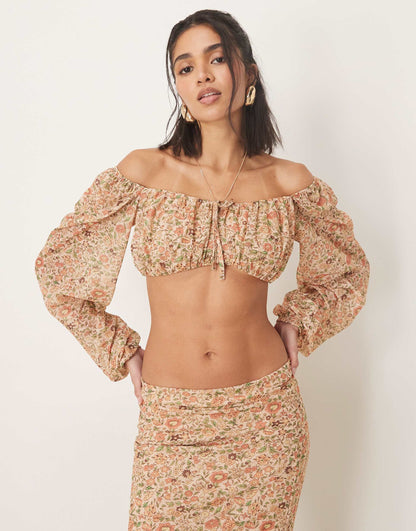 Co-Ord Long Sleeve Cropped Milkmaid Top