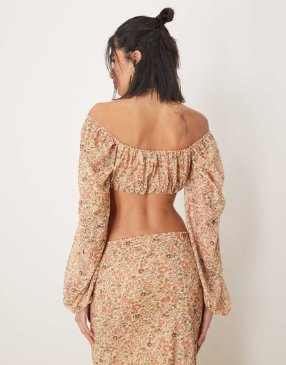 Co-Ord Long Sleeve Cropped Milkmaid Top