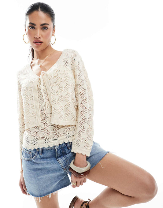 Cropped Crochet Cardigan Co-Ord