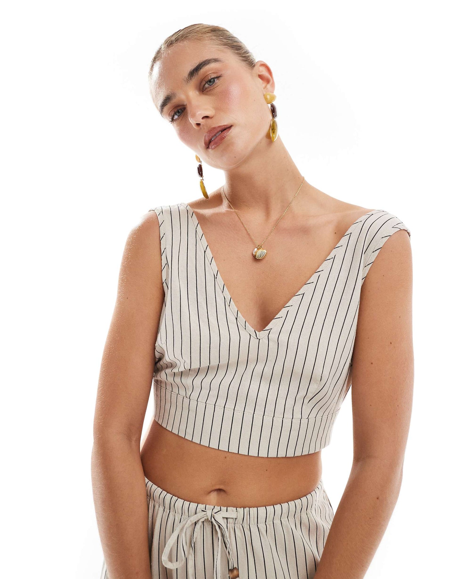 Linen Touch Cropped Tie Back Top Co-Ord