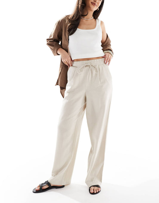 Linen Blend Tie Waist Trousers