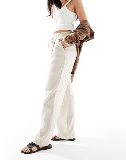 Linen Blend Tie Waist Trousers