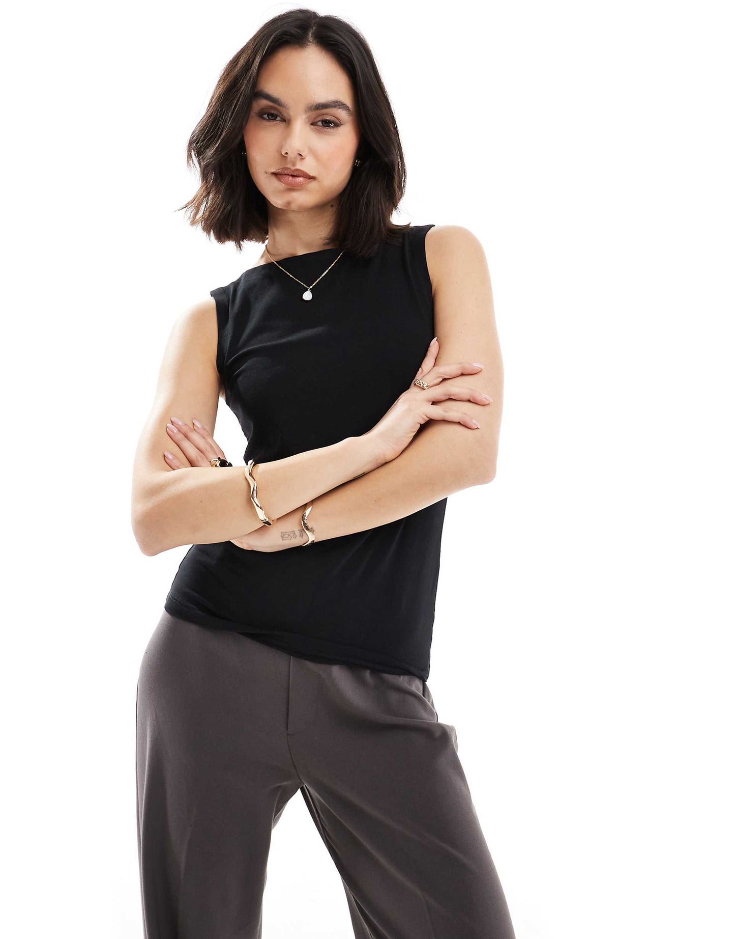 Boat Neck Sleeveless Jersey Top