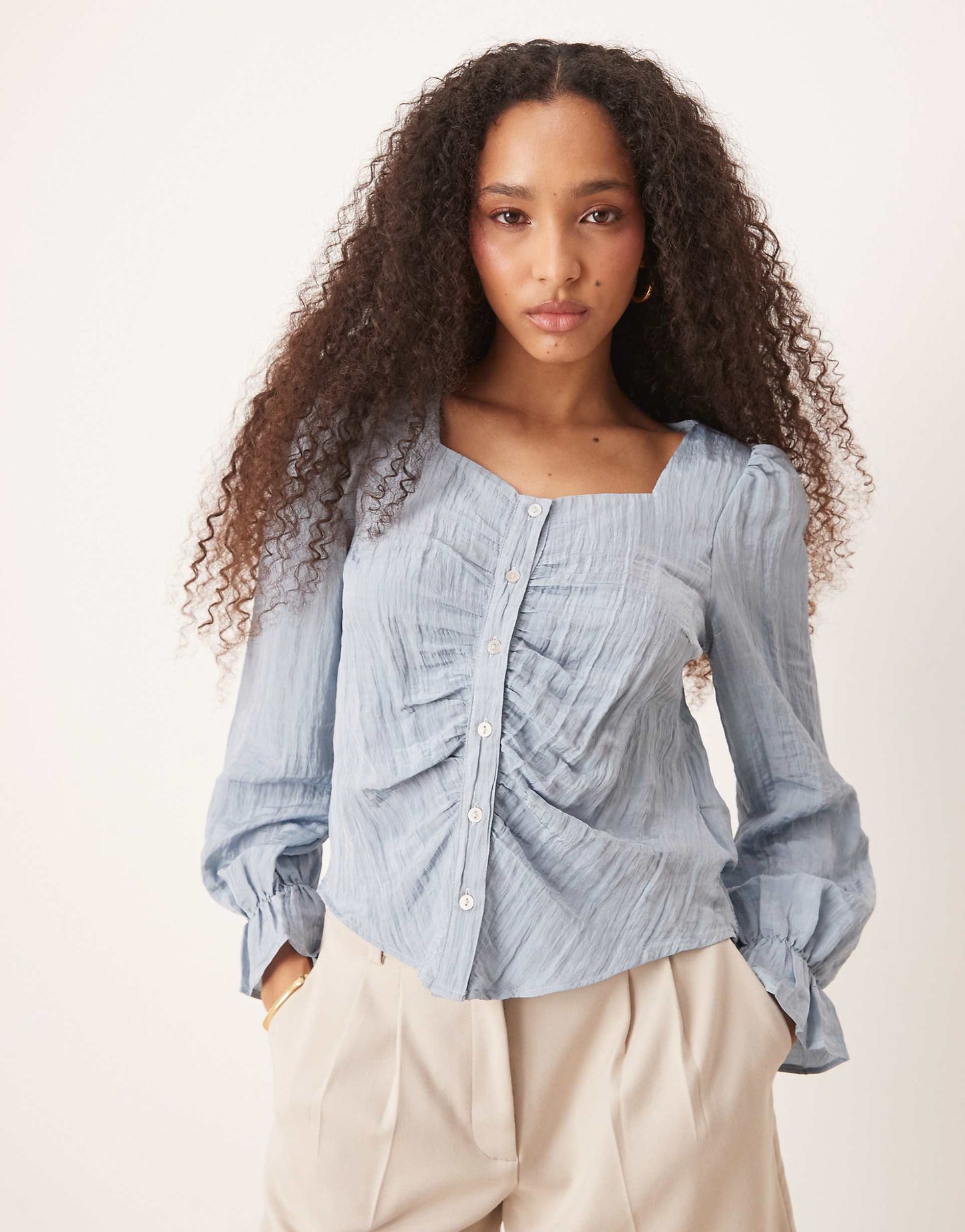 Blouson Sleeve Crinkle Blouse