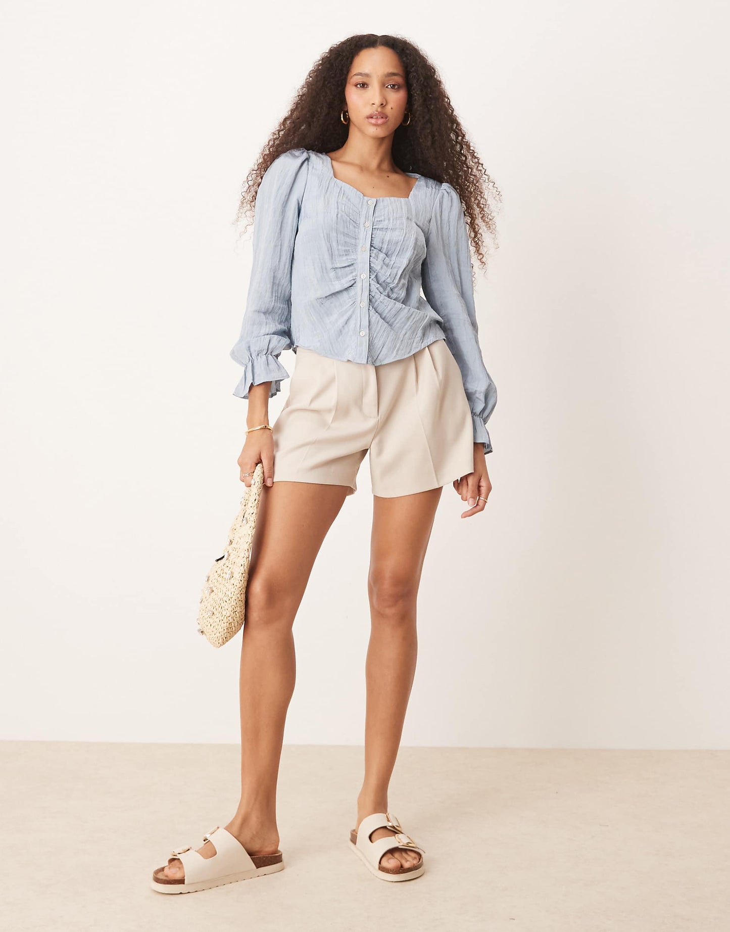 Blouson Sleeve Crinkle Blouse