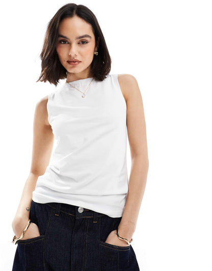 Boat Neck Sleeveless Jersey Top