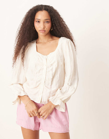 Blouson Sleeve Crinkle Blouse