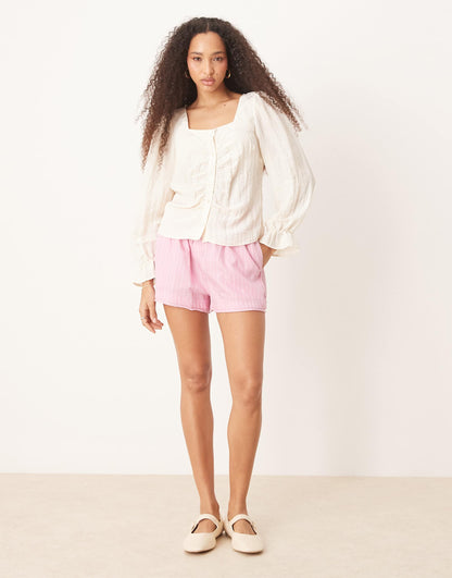 Blouson Sleeve Crinkle Blouse