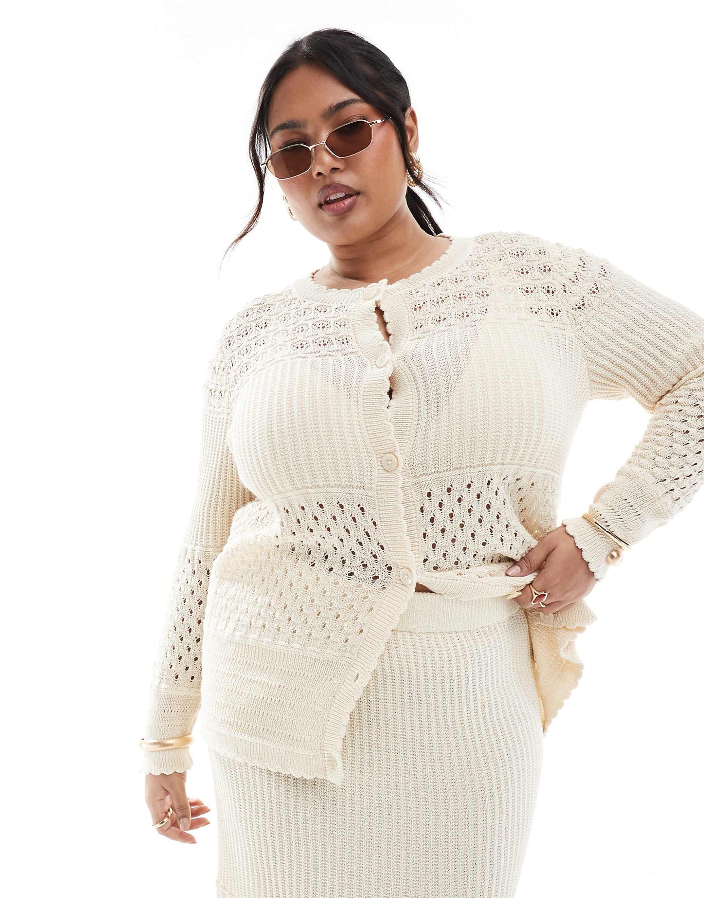Curve Patched Crochet Cardigan Co-Ord