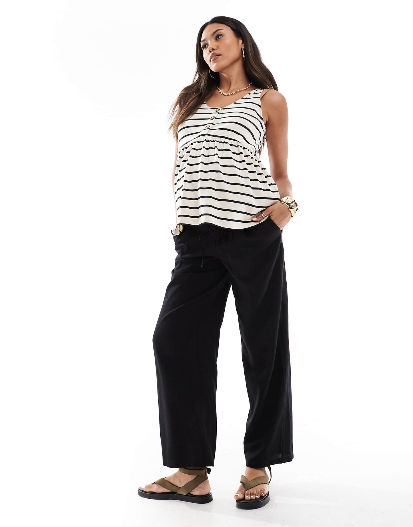 Maternity Linen Blend Wide Leg Trousers