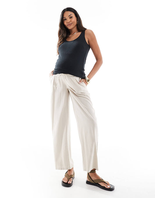 Maternity Linen Blend Wide Leg Trousers