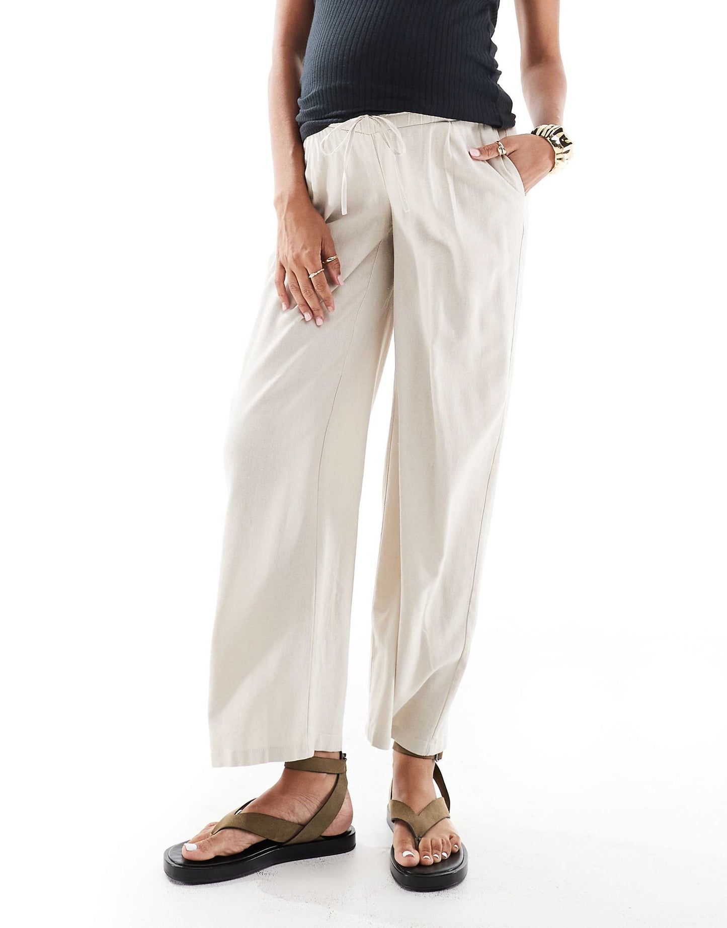 Maternity Linen Blend Wide Leg Trousers