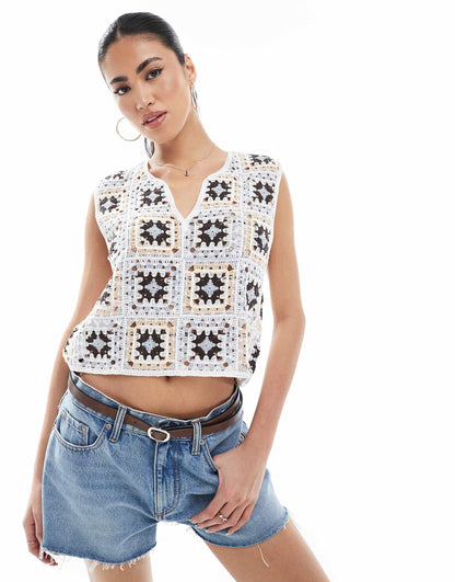 Square Crochet Knit Cropped Vest