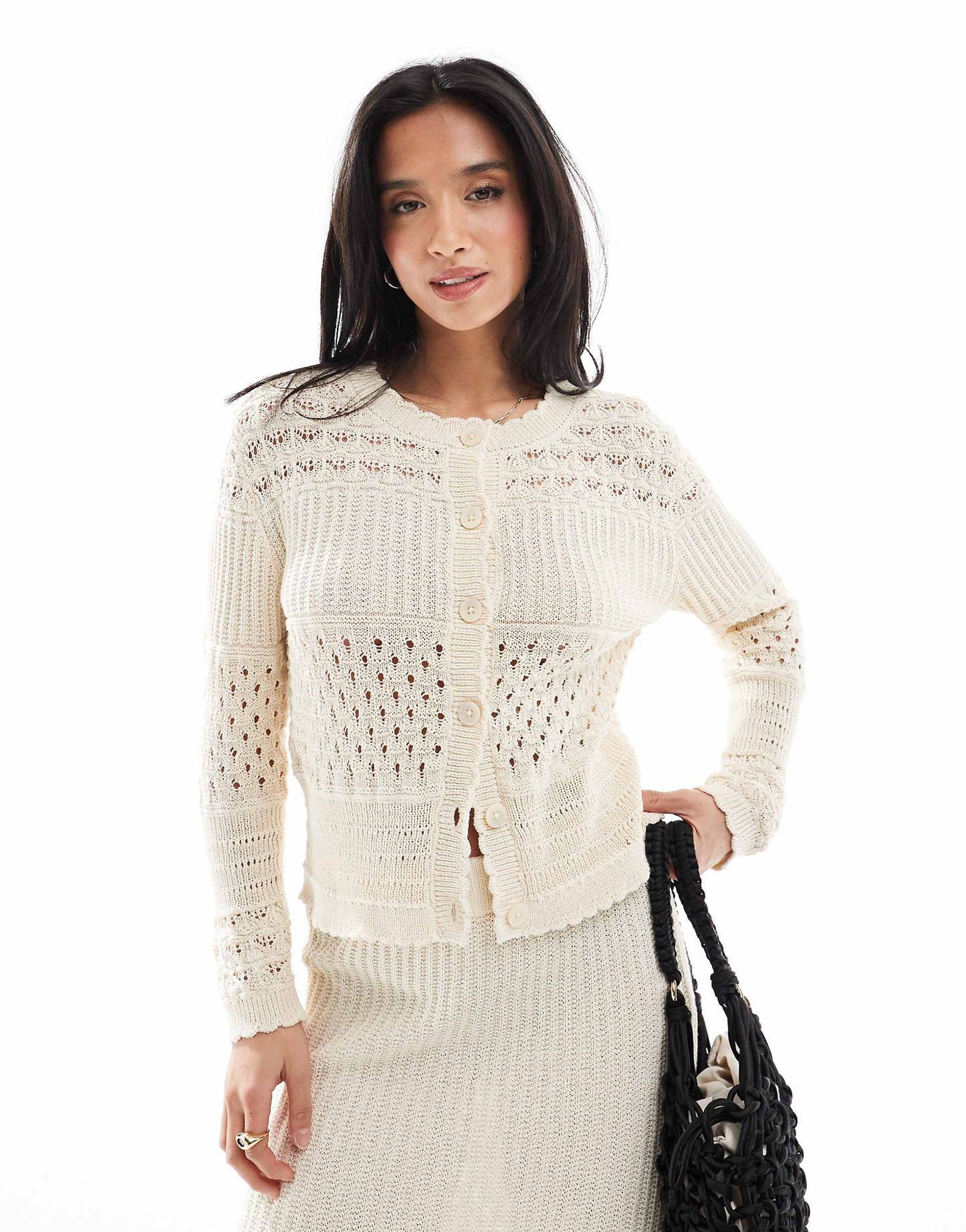 Petite Crochet Cardigan And Skirt Co-Ord